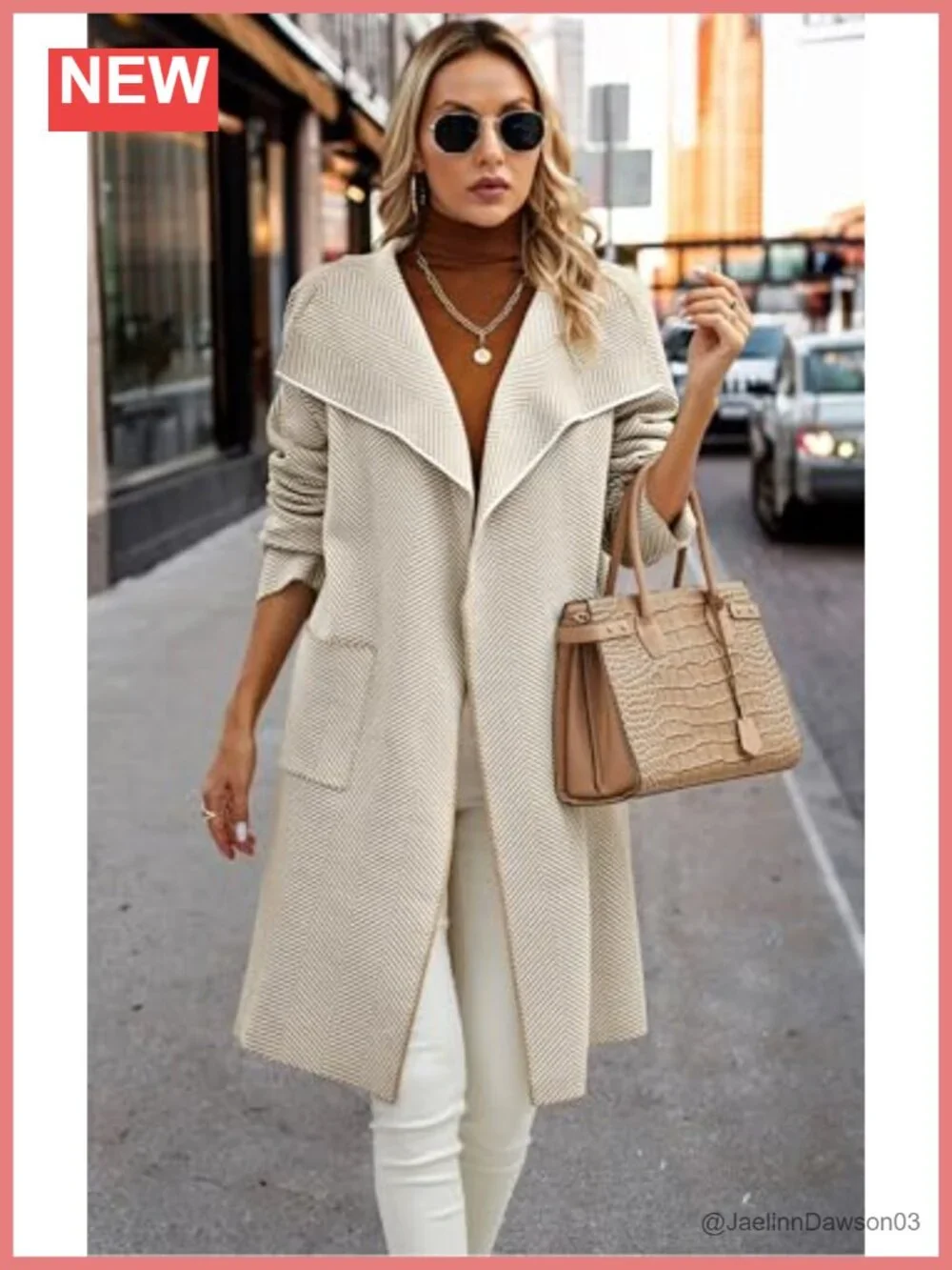 Open Front Cardigan Knit Coat Long Sleeve Lapel Knee Length Coatigan